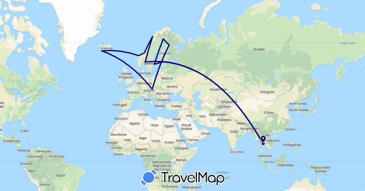 TravelMap itinerary: driving in Austria, Finland, Iceland, Norway, Sweden, Thailand (Asia, Europe)